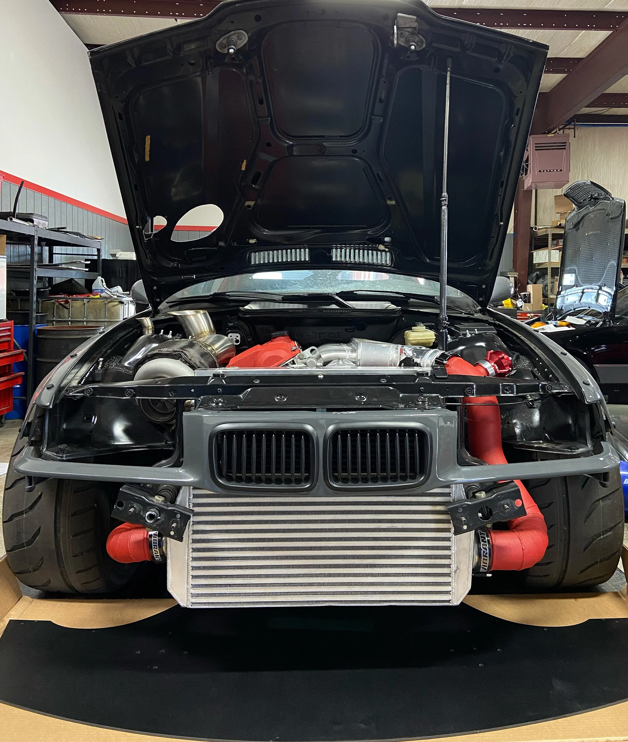 Custom turbo BMW M3 drift build engine bay at NW Autohaus