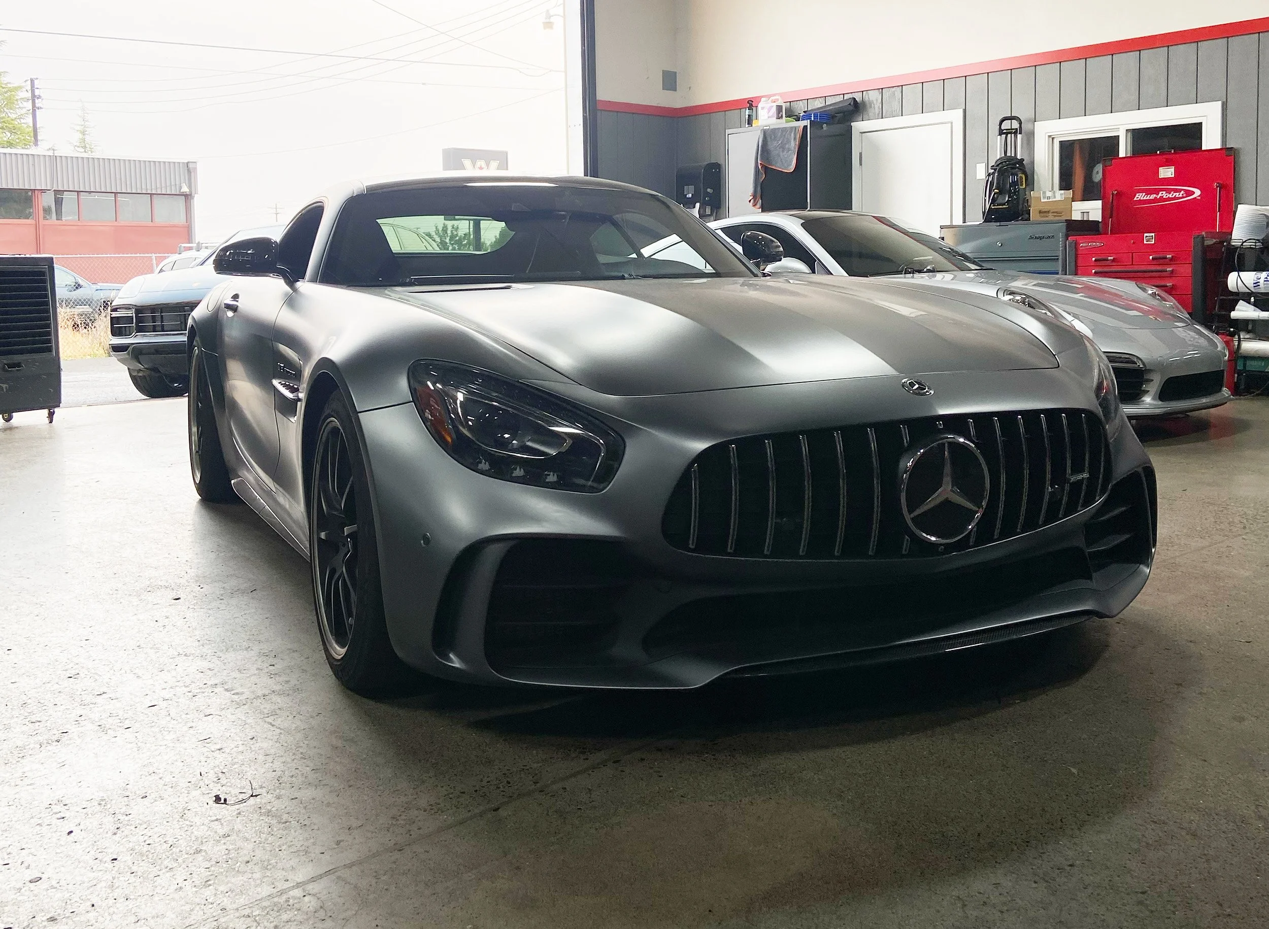 Mercedes-AMG GT Roadster in the NW Autohaus shop for aftermarket service